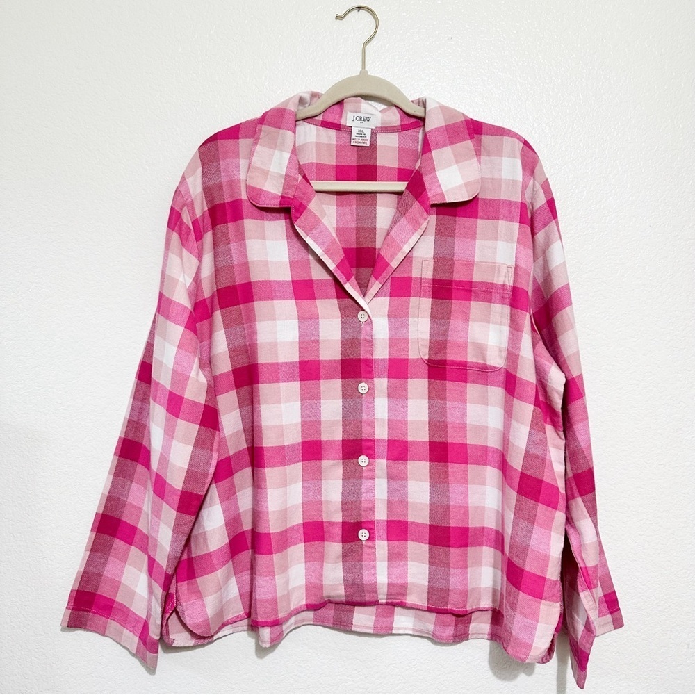 J. Crew Flannel Long Sleeve Pajama Top in Pink XXL